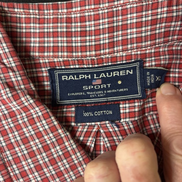 Ralph Lauren Sport Mens XL Button‎ Down Shirt Long Sleeve Red Plaid - Picture 4 of 8